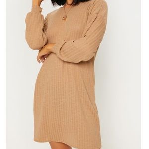 Tan long sleeve T-shirt dress